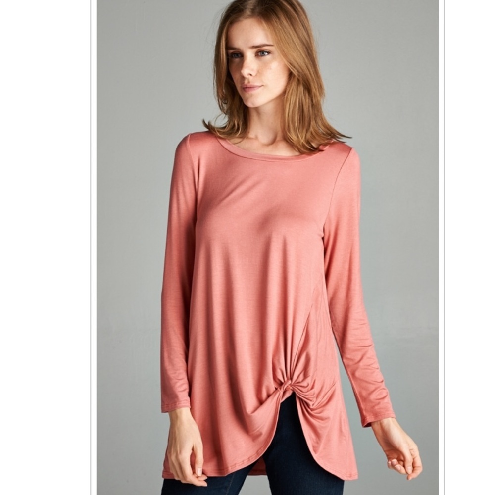 Long Sleeves Side Twist Detail Top - 95% Rayon